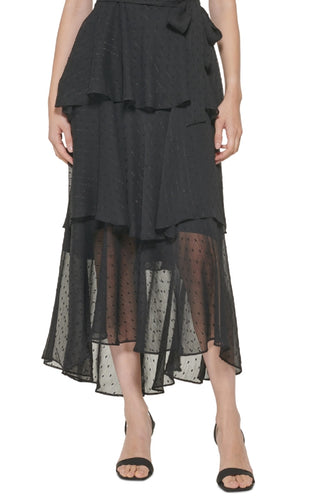 Calvin Klein Women's Clip Dot Tiered Ruffle Dress Black Size 6