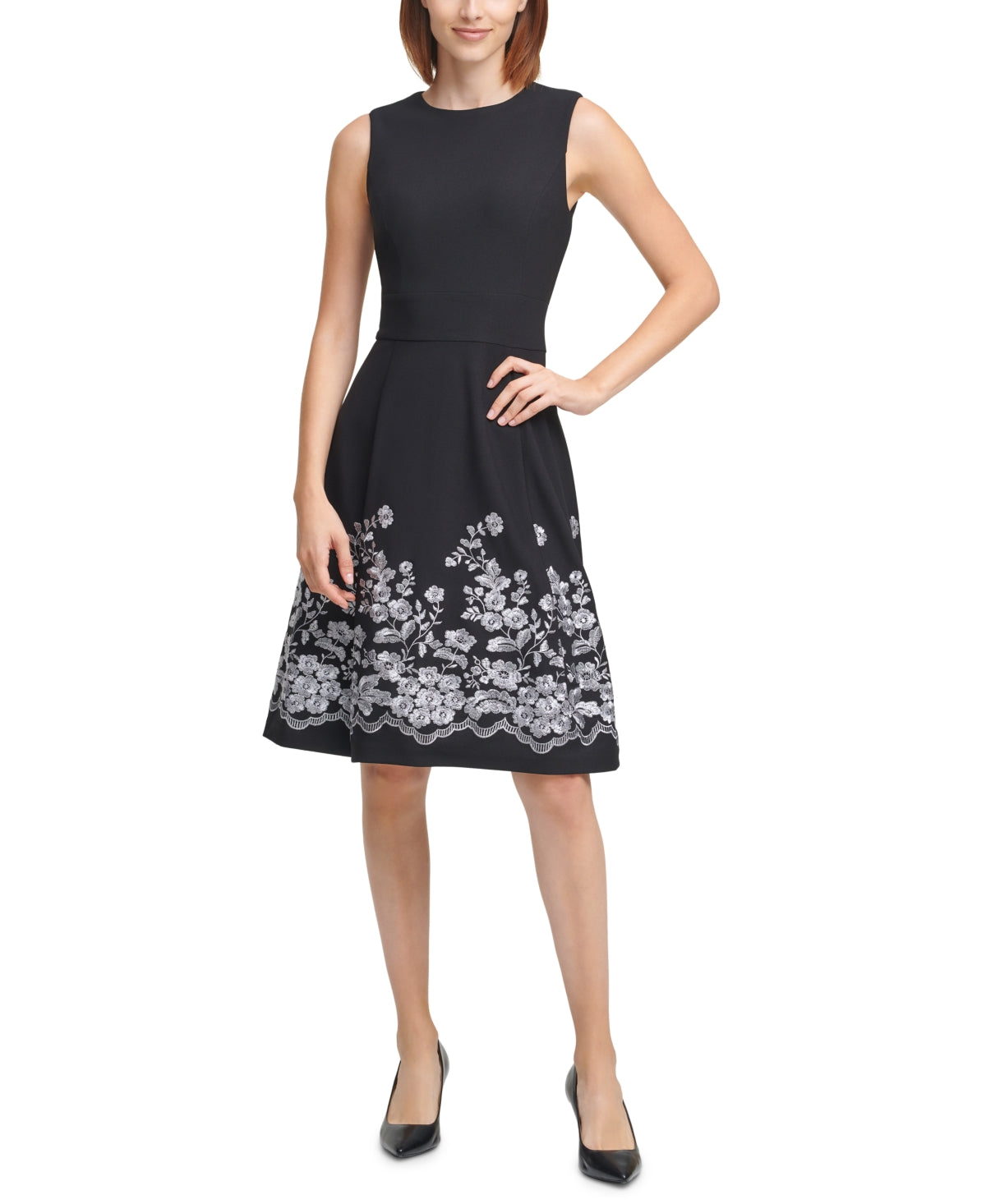 Calvin Klein Women's Floral Embroidered Dress Gray Size 16