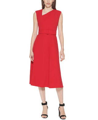 Calvin Klein Women's Asymmetrical Neck Dress Red Size 8