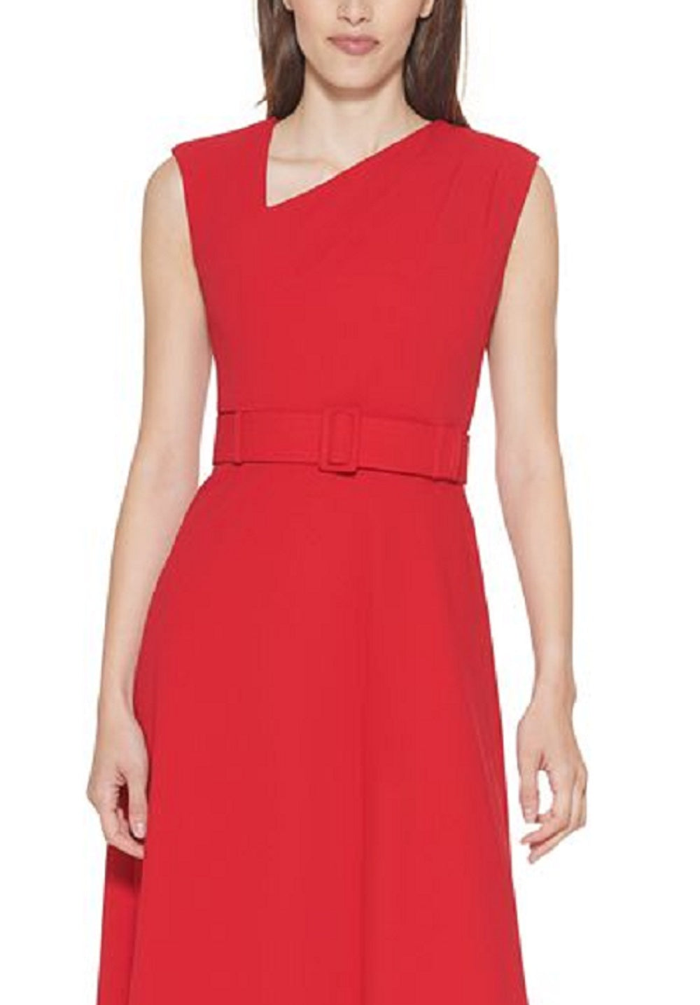 Calvin Klein Women's Asymmetrical Neck Dress Red Size 8