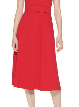 Calvin Klein Women's Asymmetrical Neck Dress Red Size 8