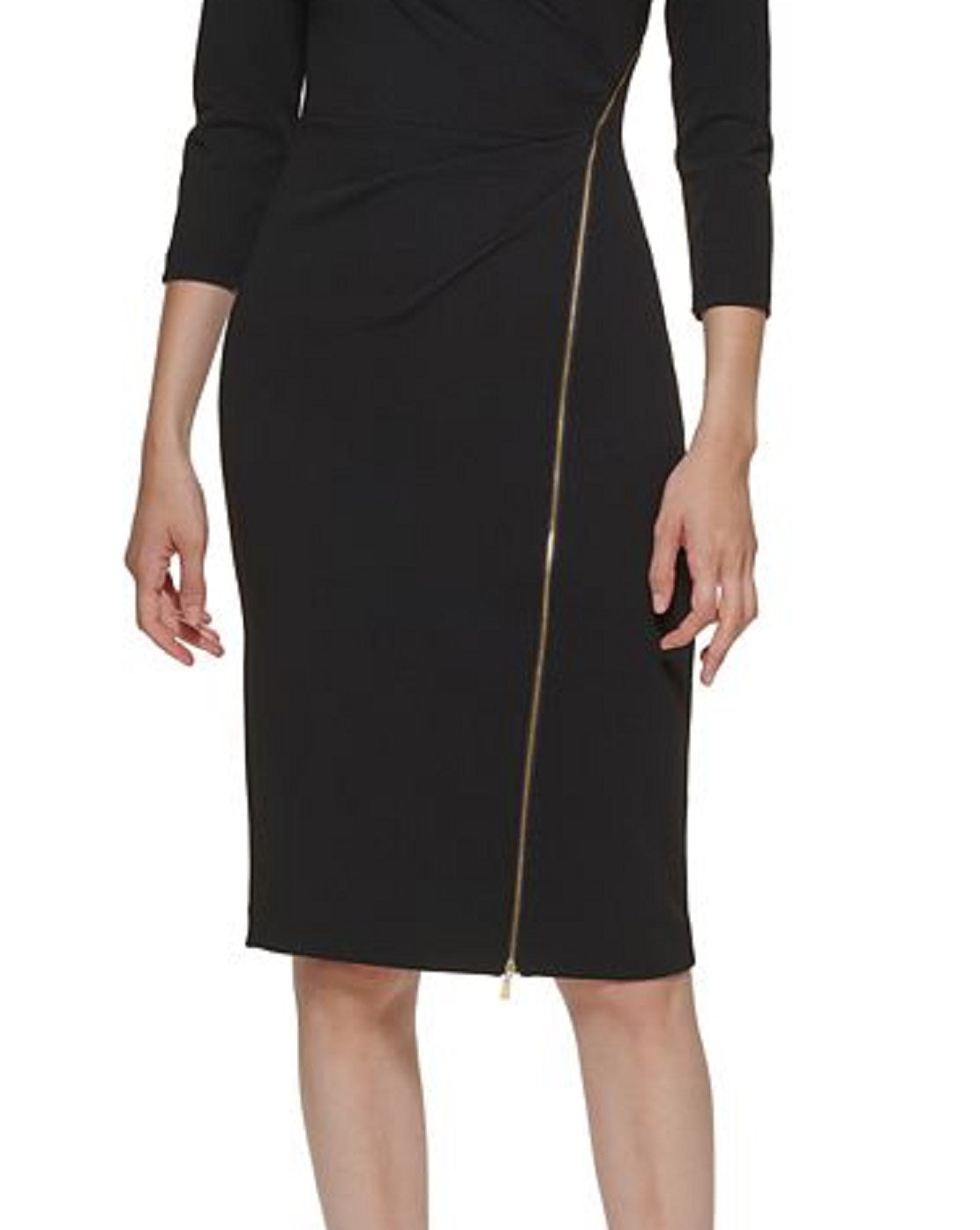 Calvin Klein Women's Asymmetrical Zip Sheath Dress Black Size 14