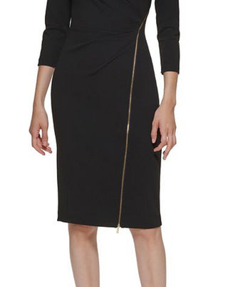 Calvin Klein Women's Asymmetrical Zip Sheath Dress Black Size 14