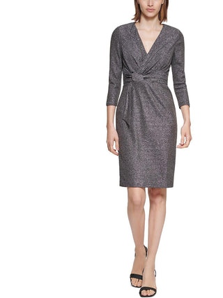Calvin Klein Women's Glitter Knit V Neck Sheath Dress Gray Size 4