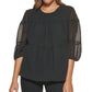 Calvin Klein Women's Textured Chiffon 3/4 Sleeve Blouse Black Size Medium