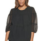 Calvin Klein Women's Textured Chiffon 3/4 Sleeve Blouse Black Size Medium