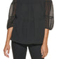 Calvin Klein Women's Textured Chiffon 3/4 Sleeve Blouse Black Size Medium