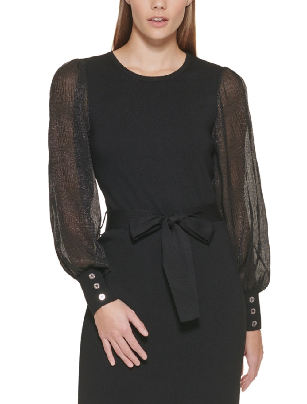 Calvin Klein Women's Chiffon Sleeve Dress Black Size Large