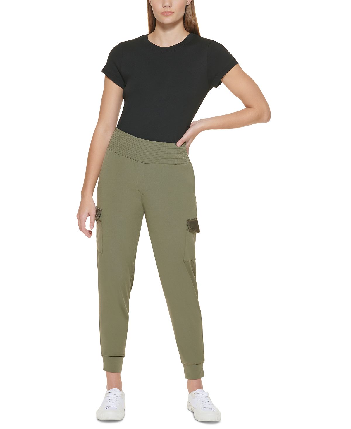 Calvin Klein Women's Matte Jersey Cargo Jogger Pants Green