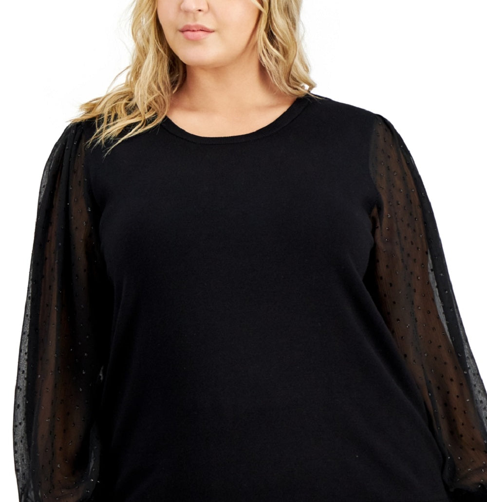 Calvin Klein Women's Sheer Sleeve Sweater Black Size 2X