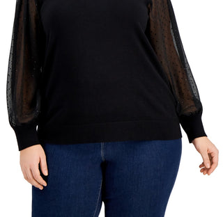 Calvin Klein Women's Sheer Sleeve Sweater Black Size 2X