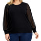 Calvin Klein Women's Sheer Sleeve Sweater Black Size 2X