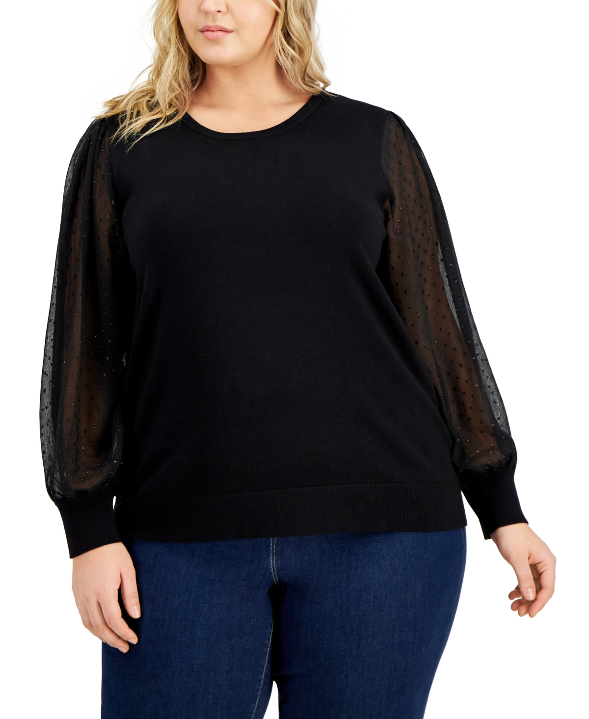 Calvin Klein Women's Sheer Sleeve Sweater Black Size 2X