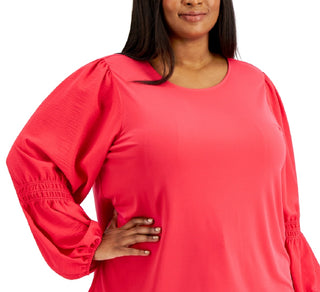 Calvin Klein Women's Solid Gathered Sleeve Top Pink Size 2X