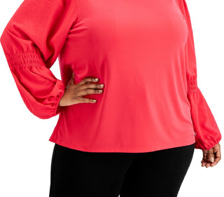 Calvin Klein Women's Solid Gathered Sleeve Top Pink Size 2X