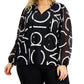 Calvin Klein Women's Split Neck Sheer Sleeve Top Black Size 2X