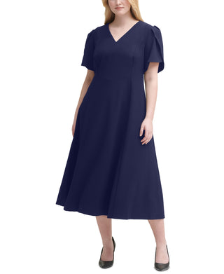 Calvin Klein Women's Tulip Sleeve Midi Dress Blue Size 18W