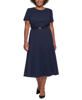Calvin Klein Women's Plus Size Belted A-Line Dress Color Indigo Size 18W