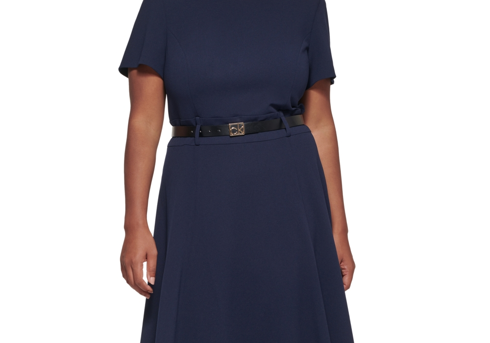 Calvin Klein Women's Plus Size Belted A-Line Dress Color Indigo Size 18W