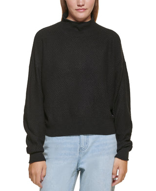 Calvin Klein Women's Honeycomb Funnel Neck Sweater Black Size Medium