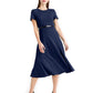 Calvin Klein Women's Belted A Line Midi Dress Blue Size 4