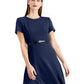 Calvin Klein Women's Belted A Line Midi Dress Blue Size 4