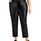 Calvin Klein Women's Faux Leather Tie Waist Straight Leg Pants Black Size 0X