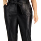 Calvin Klein Women's Faux Leather Tie Waist Straight Leg Pants Black Size 0X