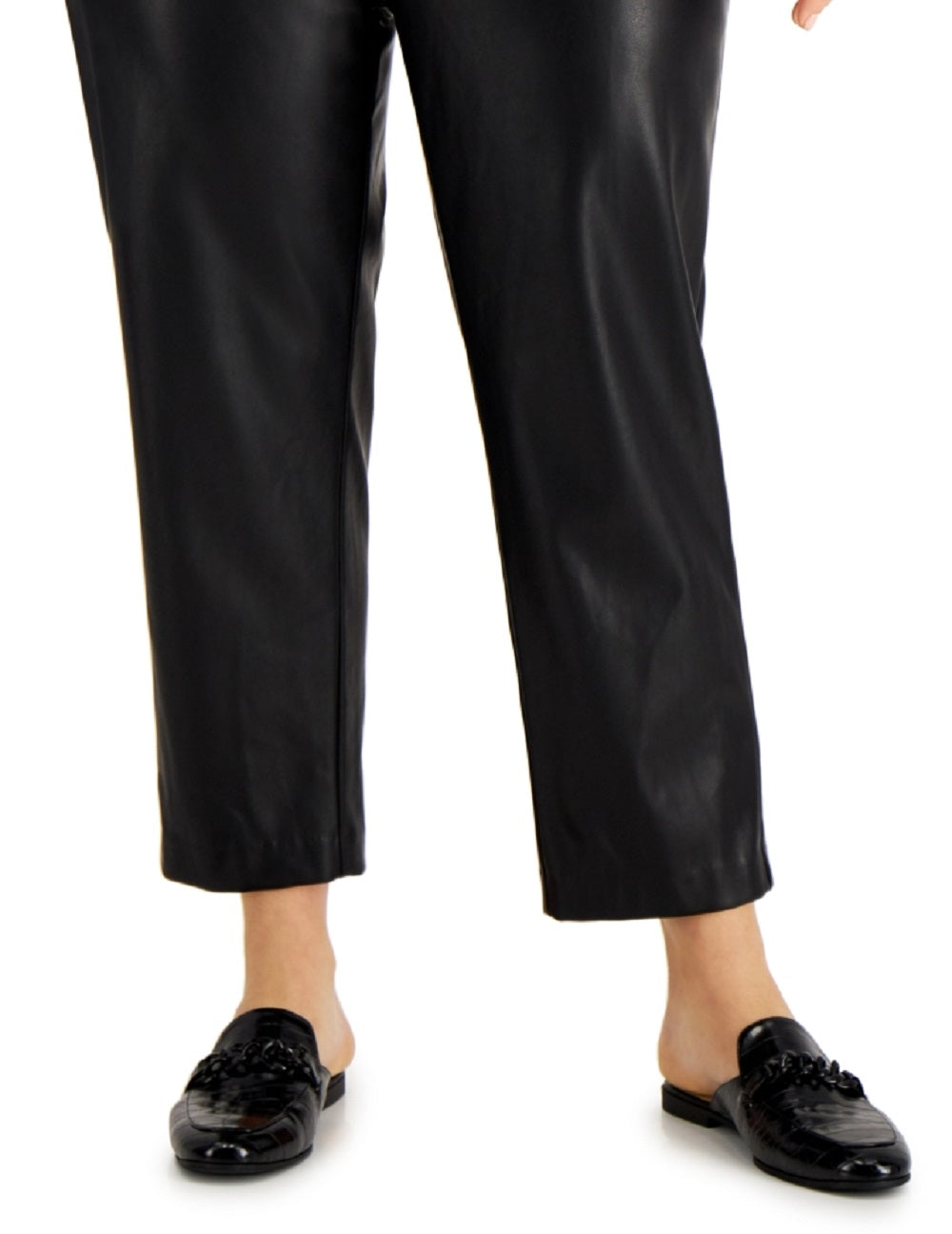Calvin Klein Women's Faux Leather Tie Waist Straight Leg Pants Black Size 0X