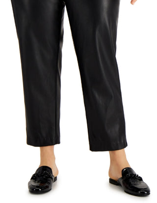 Calvin Klein Women's Faux Leather Tie Waist Straight Leg Pants Black Size 0X