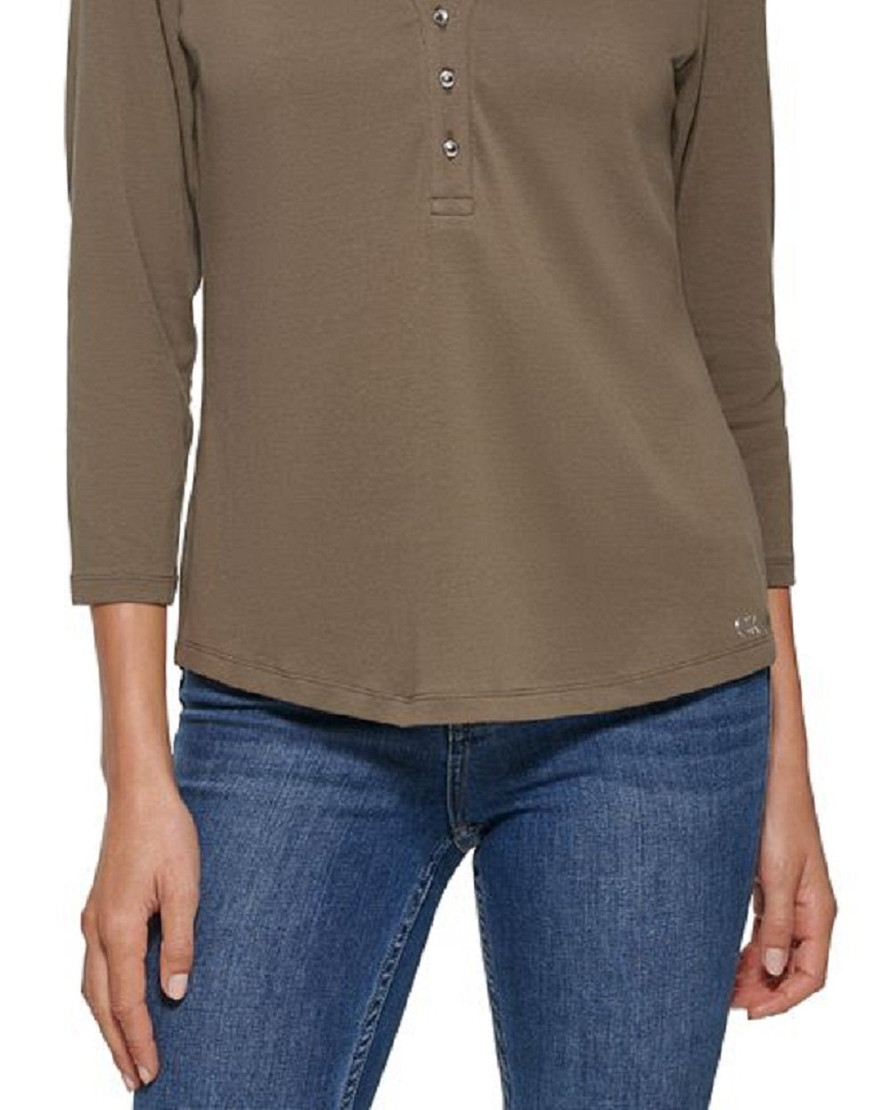 Calvin Klein Women's 3/4 Sleeve Button Front Henley Green Size Medium