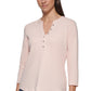 Calvin Klein Women's 3/4 Sleeve Button Front Henley Top Pink Size X-Large