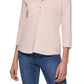 Calvin Klein Women's 3/4 Sleeve Button Front Henley Top Pink Size X-Large