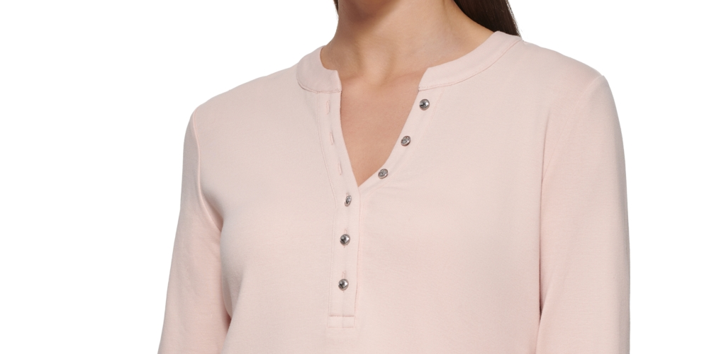 Calvin Klein Women's 3/4 Sleeve Button Front Henley Pink Size Medium