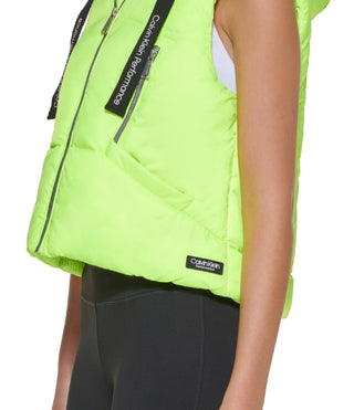 Calvin Klein Women's Oversized Cropped Puffer Vest Green Size Small