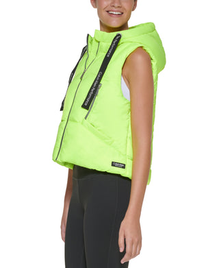 Calvin Klein Women's Oversized Cropped Puffer Vest Green Size Small