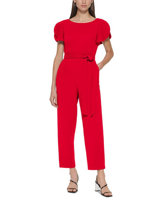 Calvin Klein Women's Tulip Sleeve Cropped Jumpsuit Red Size 6