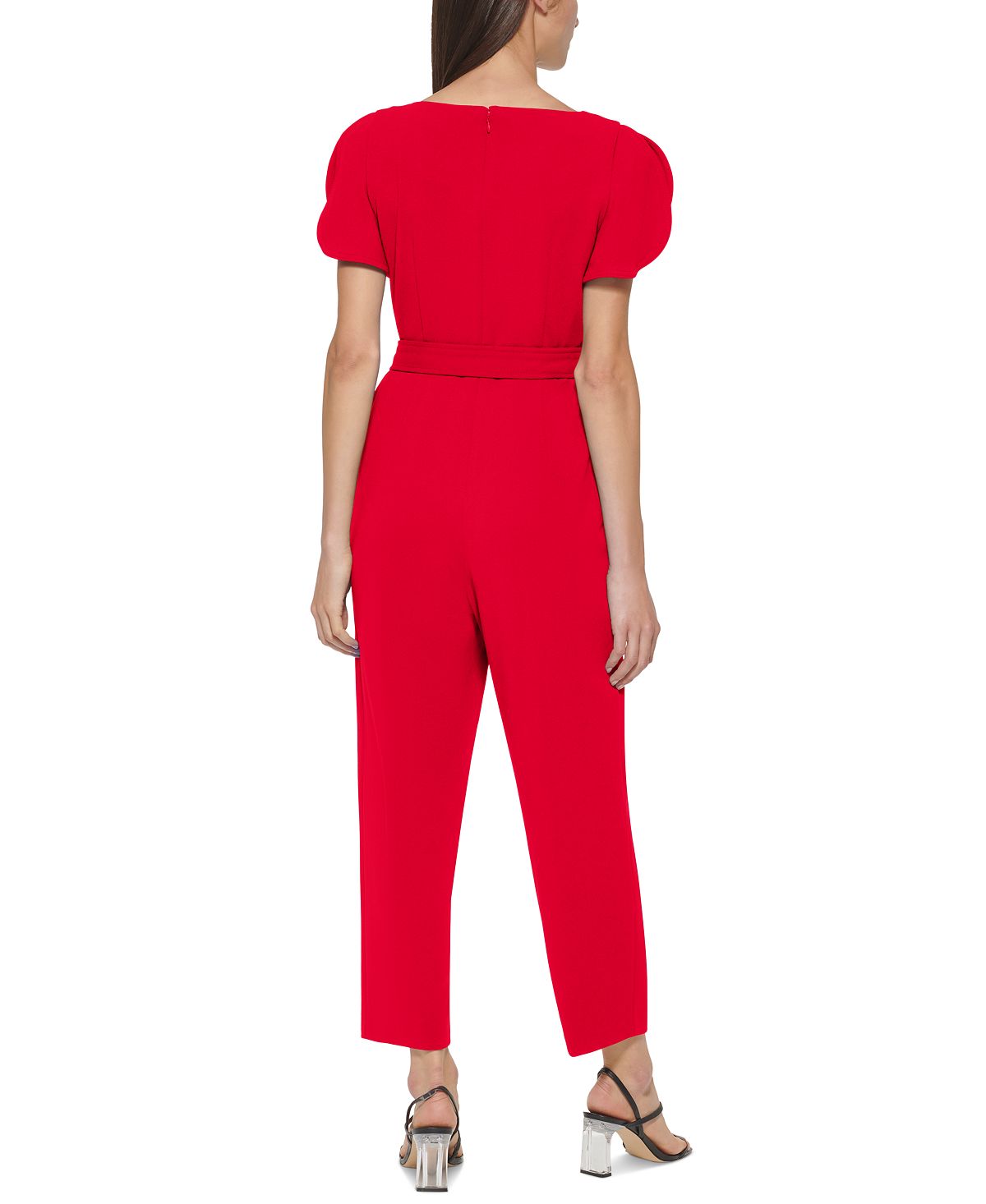 Calvin Klein Women's Tulip Sleeve Cropped Jumpsuit Red Size 6