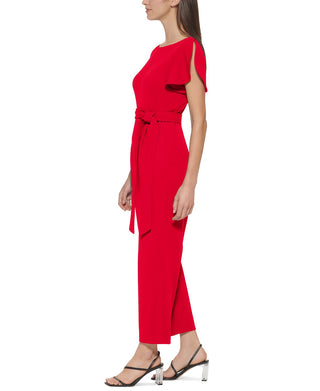 Calvin Klein Women's Tulip Sleeve Cropped Jumpsuit Red Size 6