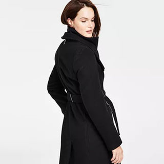 Calvin Klein Women's Belted Wrap Coat Gray Size Petite Large