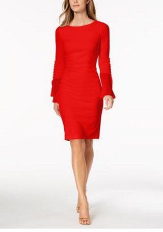 Calvin Klein Women's Chiffon-Bell-Sleeve Sheath Dress Red Size 10Petite