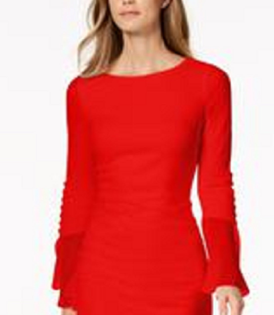 Calvin Klein Women's Chiffon-Bell-Sleeve Sheath Dress Red Size 10Petite