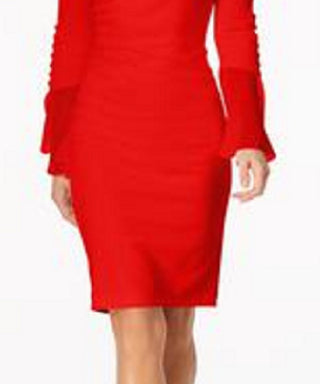 Calvin Klein Women's Chiffon-Bell-Sleeve Sheath Dress Red Size 10Petite