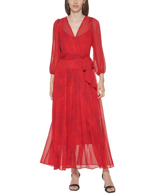 Calvin Klein Women's Printed Maxi Dress Red Size 10