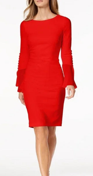 Calvin Klein Women's Chiffon Bell Sleeve Sheath Dress Red Size 16