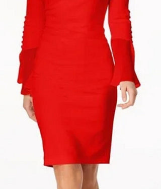 Calvin Klein Women's Chiffon Bell Sleeve Sheath Dress Red Size 16