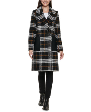 Calvin Klein Women's Plaid Walker Coat Black Size Large