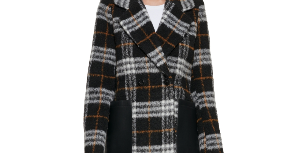 Calvin Klein Women's Plaid Walker Coat Black Size Large