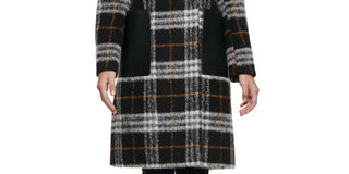 Calvin Klein Women's Plaid Walker Coat Black Size Large