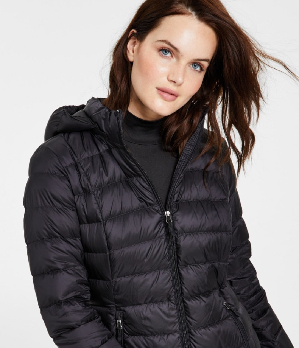 Charter Club Women's Packable Hooded Down Puffer Coat Black Size XX-Small